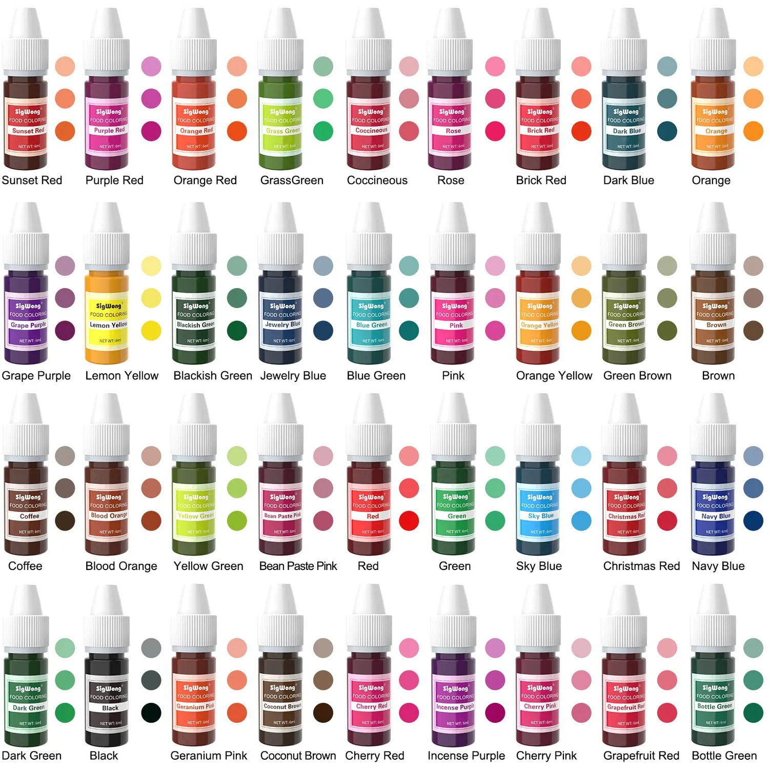 Sigwong set 36 coloranti alimentari liquidi 6 ml assortiti