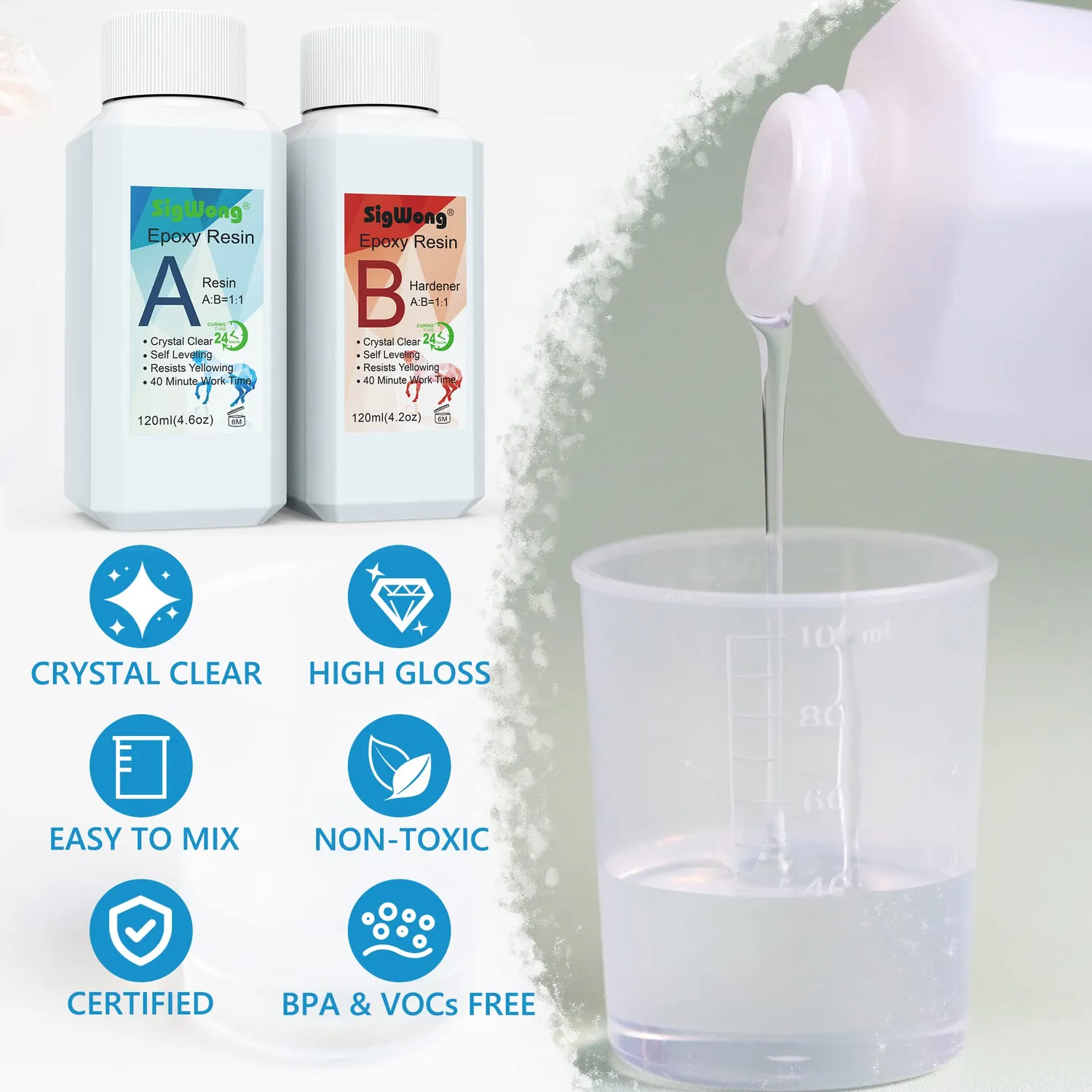 Sigwong resina epossidica trasparente 240 ml kit accessori