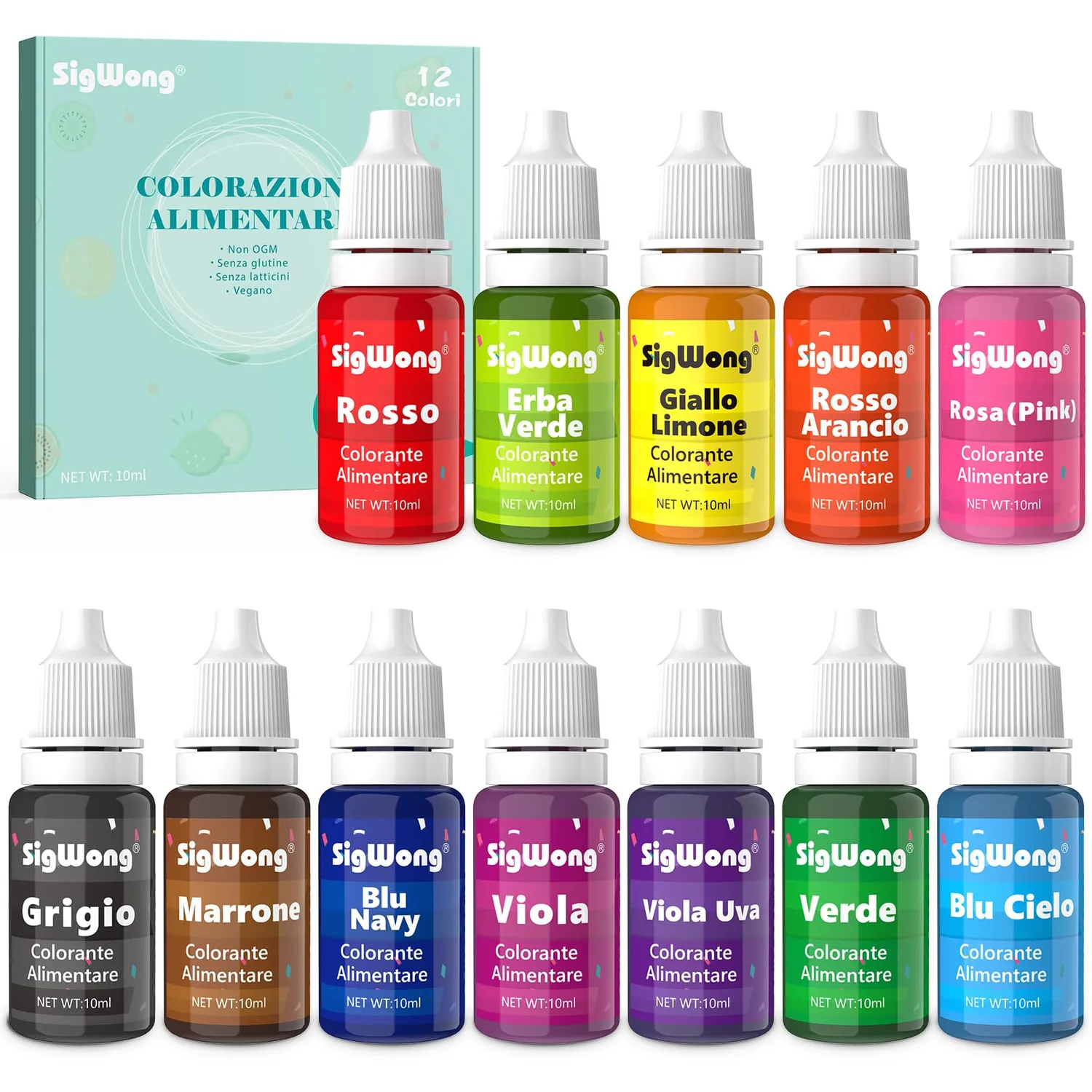 Sigwong 14 coloranti alimentari liquidi 6 ml assortiti