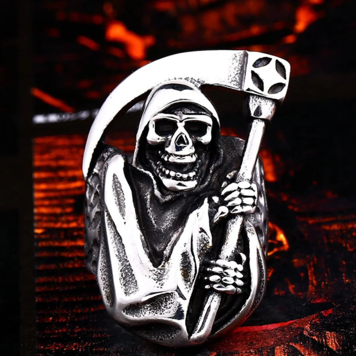 Angoily anello teschio in lega argento vintage uomo
