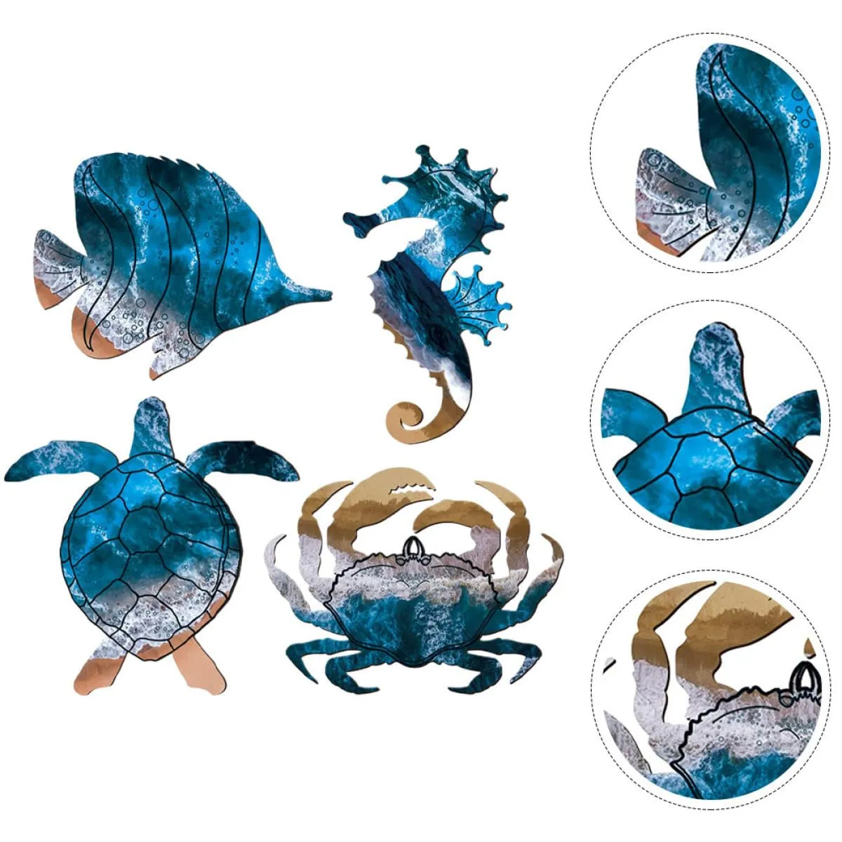 Angoily decorazione parete metallo mare set 4 pezzi 20x11 cm