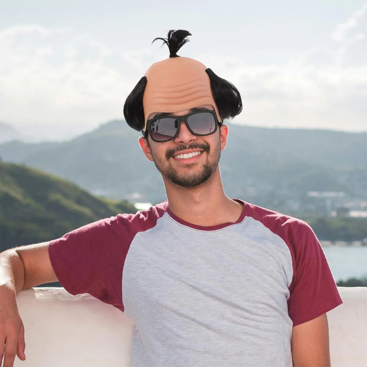 Angoily parrucca samurai calvo uomo 2 pezzi carnevale