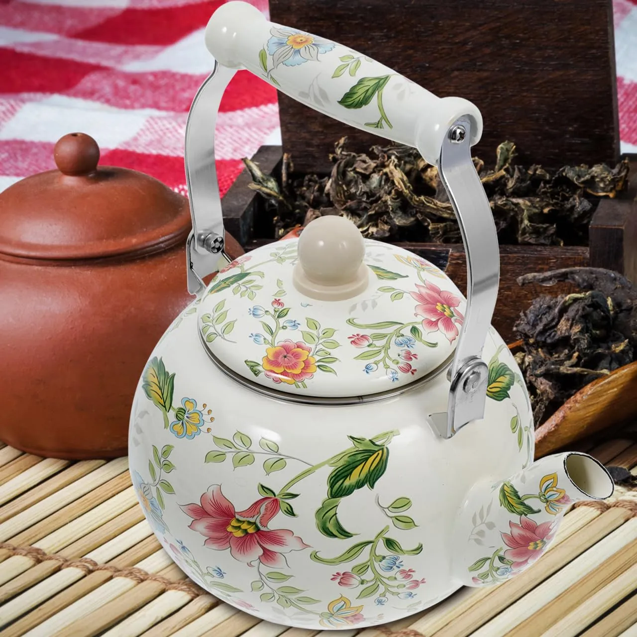 Angoily Teiera Smaltata con Infusore 2 Litri Floreale