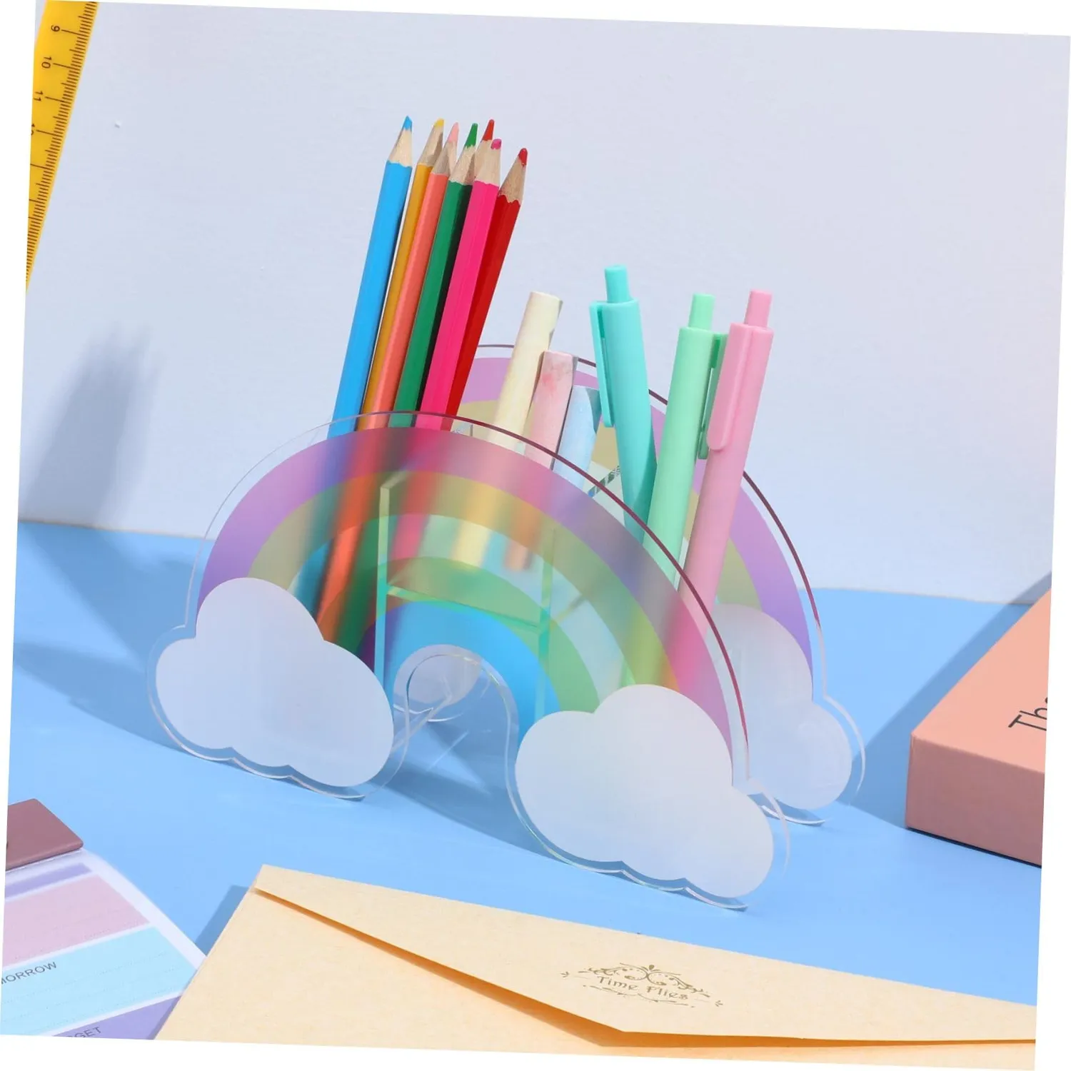 Angoily Portapenne Arcobaleno in Acrilico Trasparente