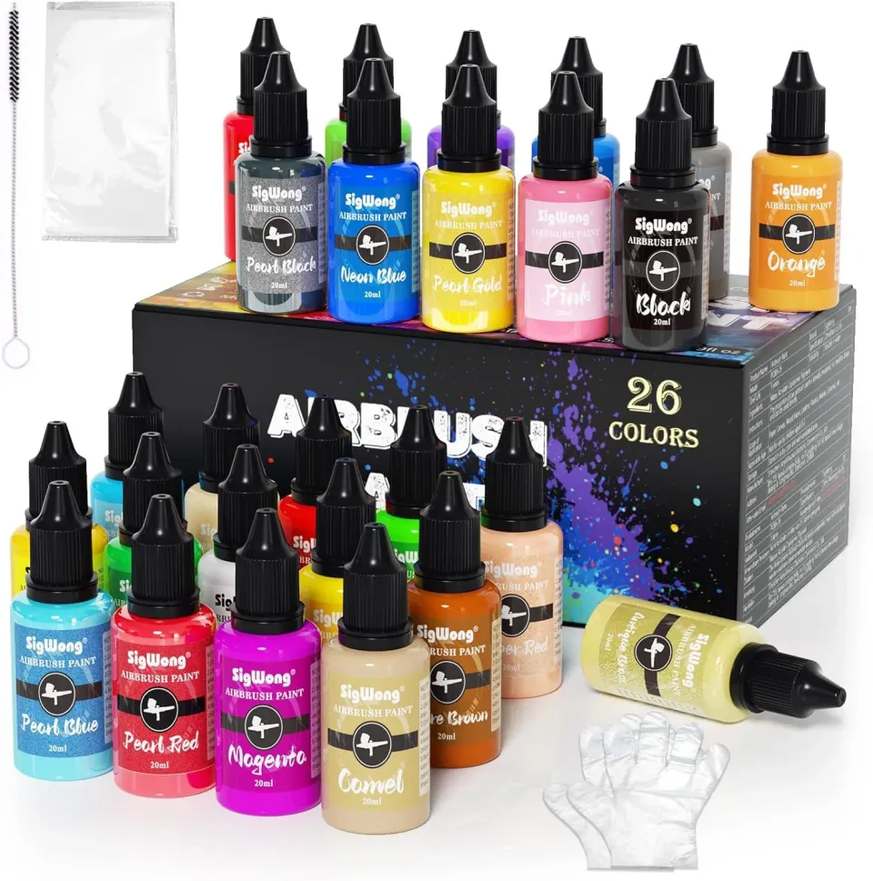 Sigwong Set 26 Colori Acrilici Aerografo 20ml Pronti all'Uso