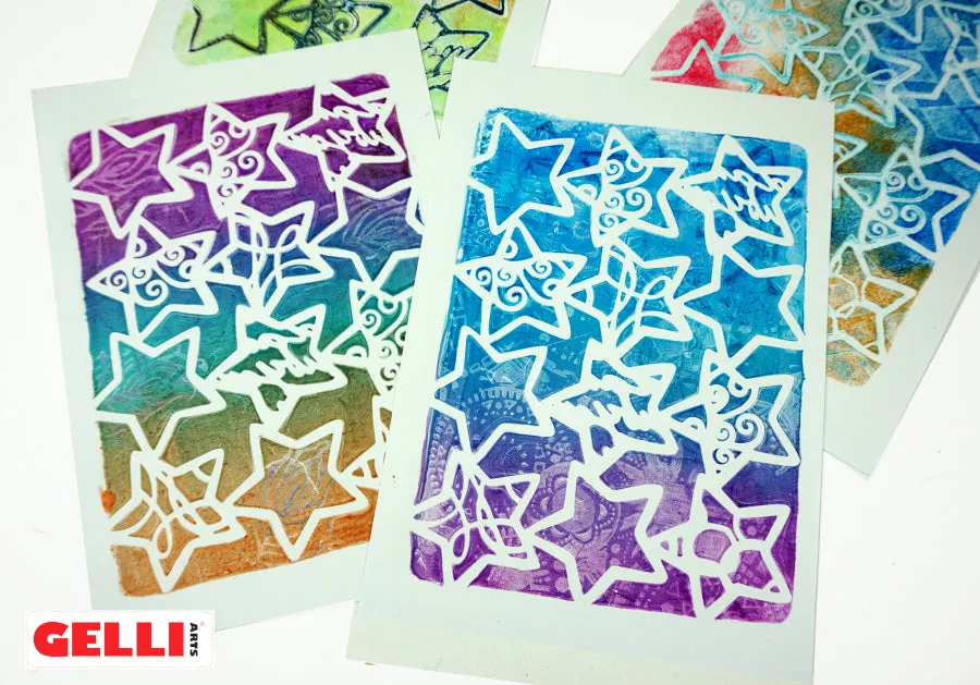 Gelli Arts Holiday Stars stencil natalizio 5x7 Giovanna Zara