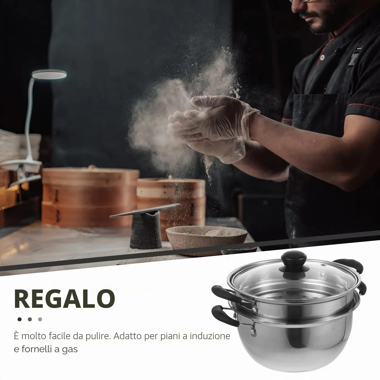 Angoily Pentola a Vapore Inox 10 Pollici Multistrato Induzione