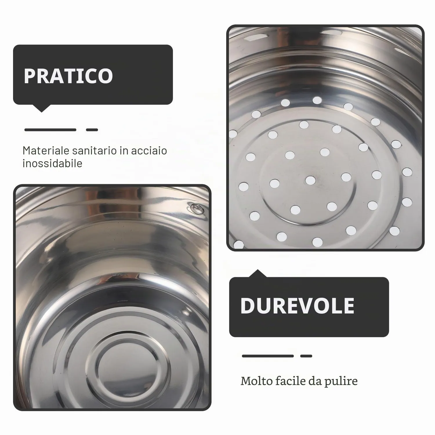 Angoily Pentola a Vapore Inox 10 Pollici Multistrato Induzione