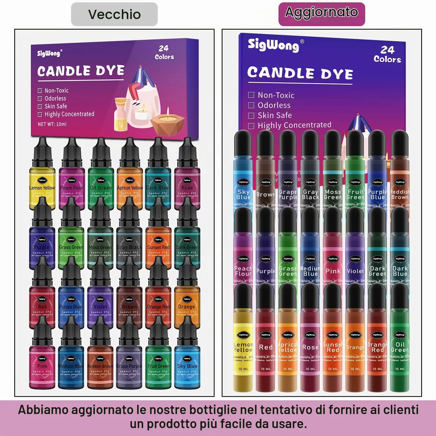 Sigwong tintura liquida per candele 24 colori 10 ml assortiti