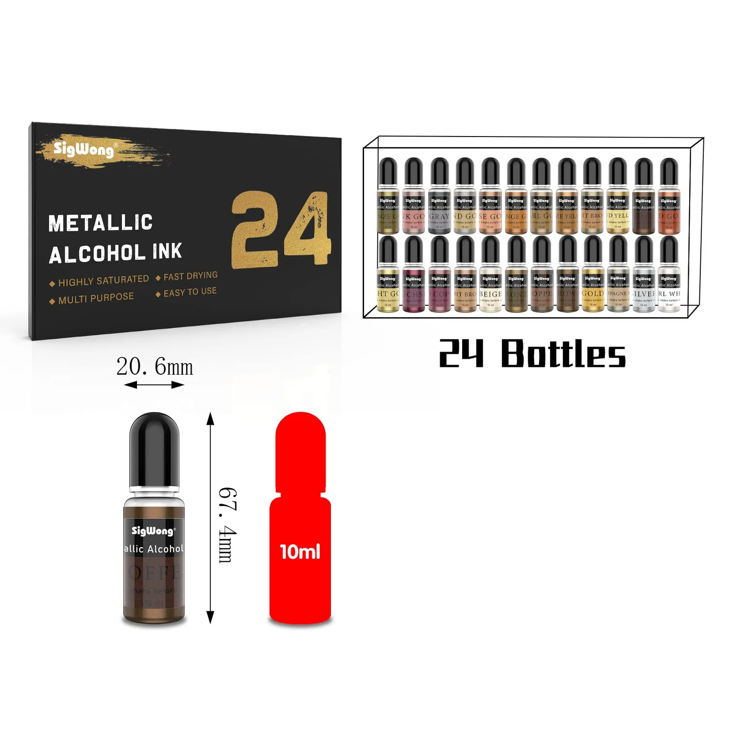 Sigwong Alcohol Ink Set Inchiostri Alcol Metallizzati 24x10ml