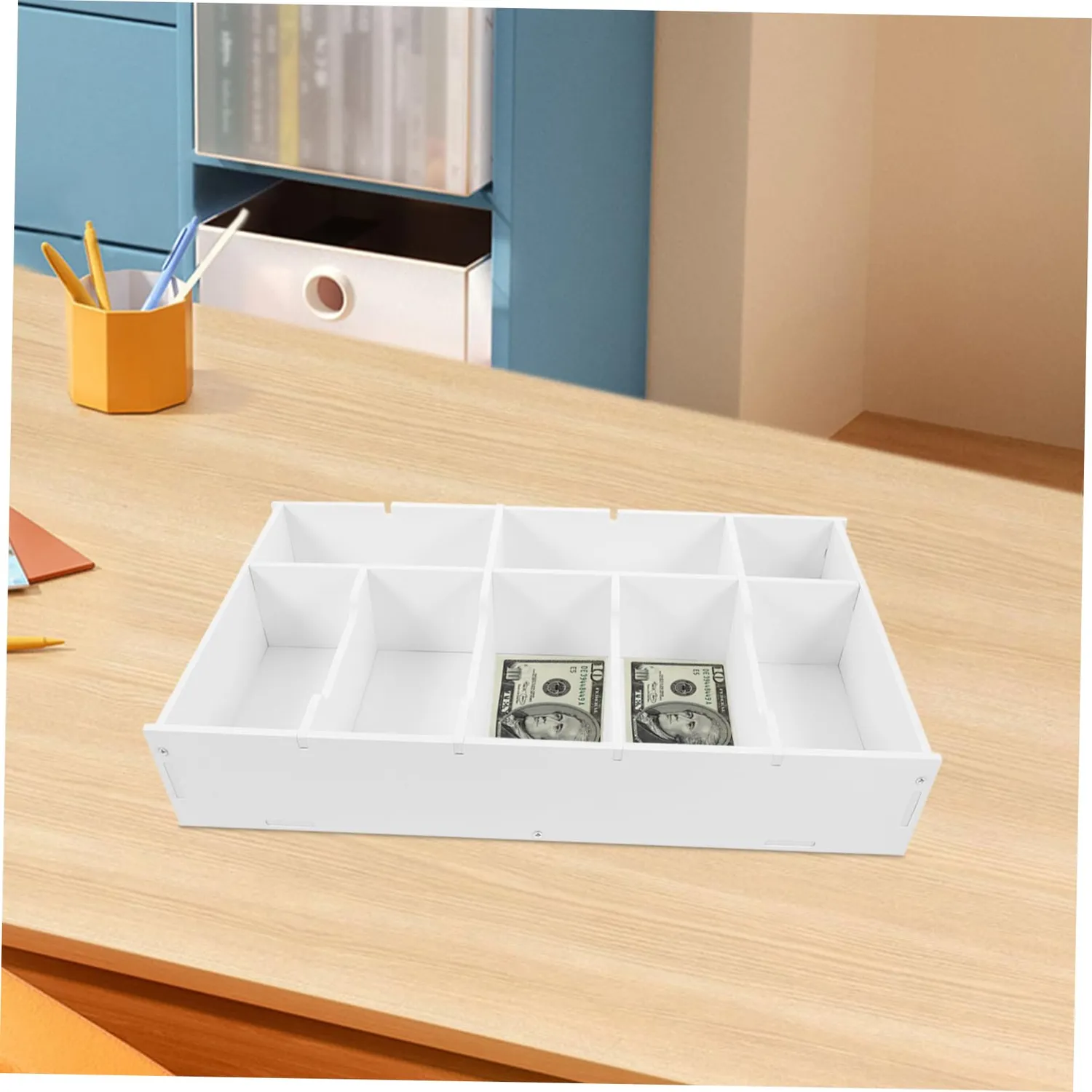 Angoily organizer contanti PVC vassoio cassa multiuso bianco
