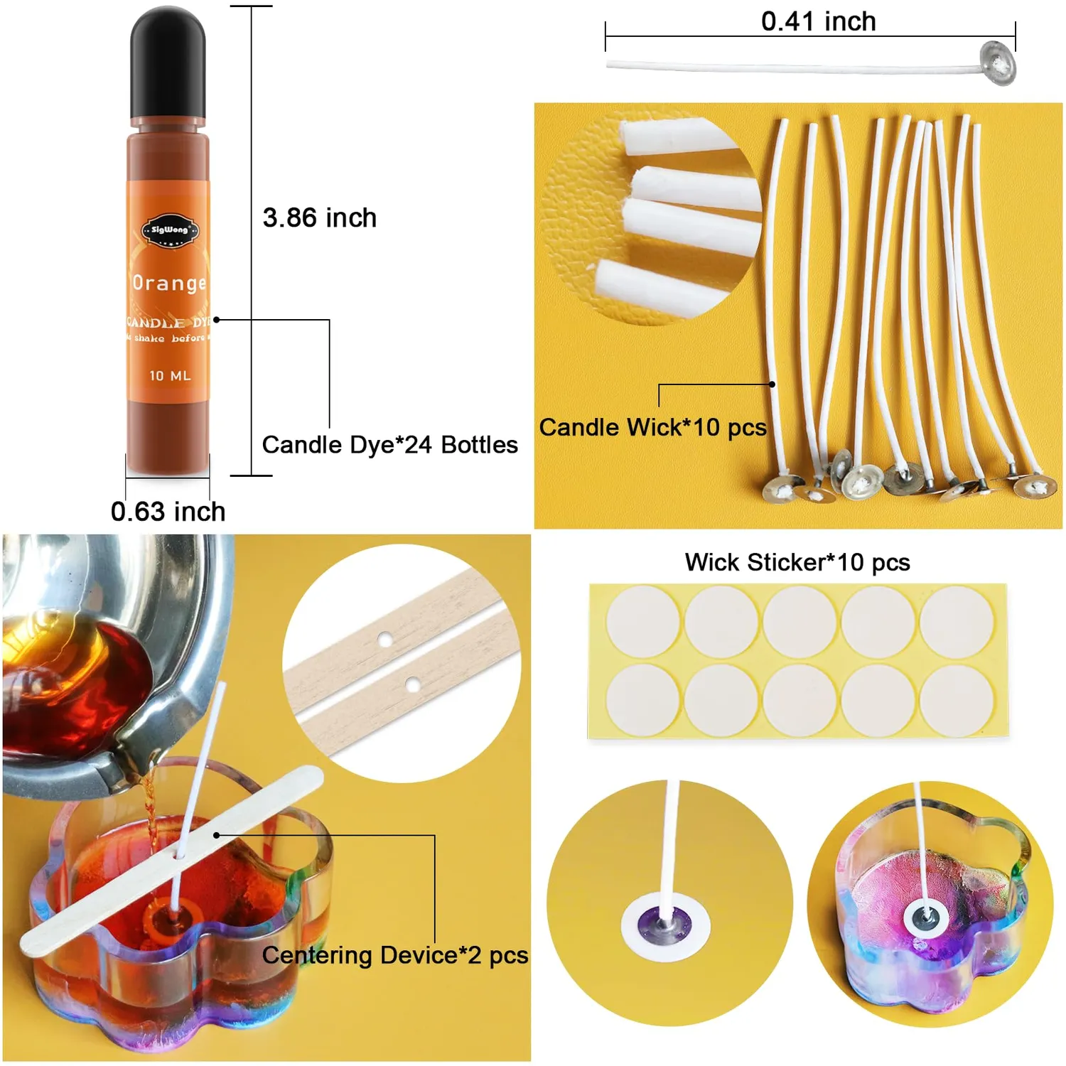 Sigwong tintura liquida per candele 24 colori 10 ml assortiti