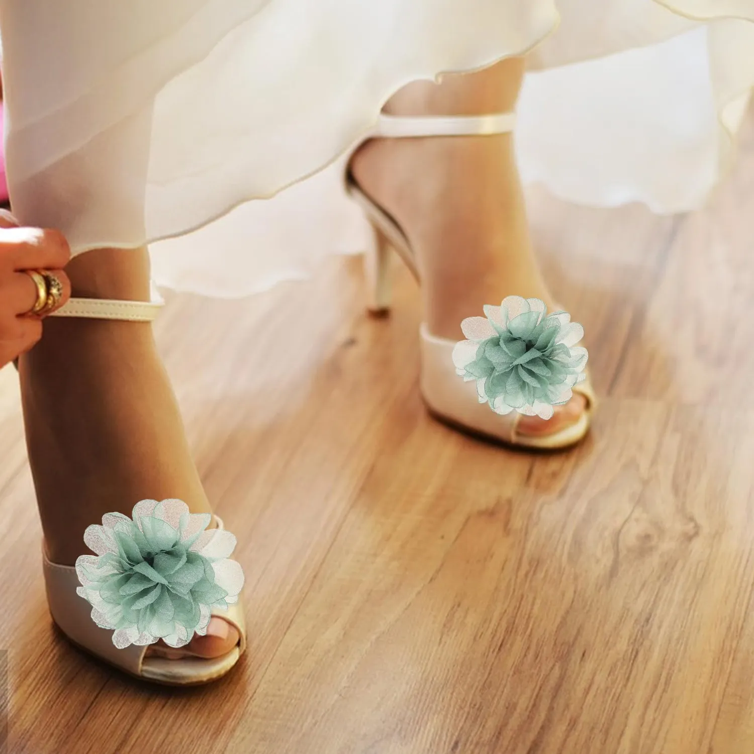 Angoily Fermagli Scarpe Fiore Verde Donna 2 Pezzi Stoffa