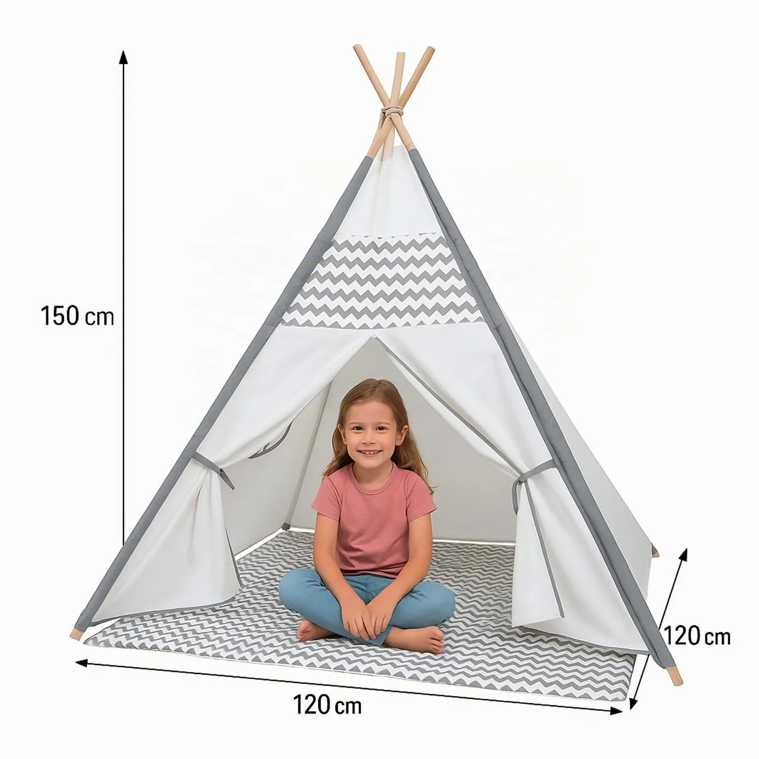 GIODICART tenda teepee bambini 120x120x150 cm zigzag grigia