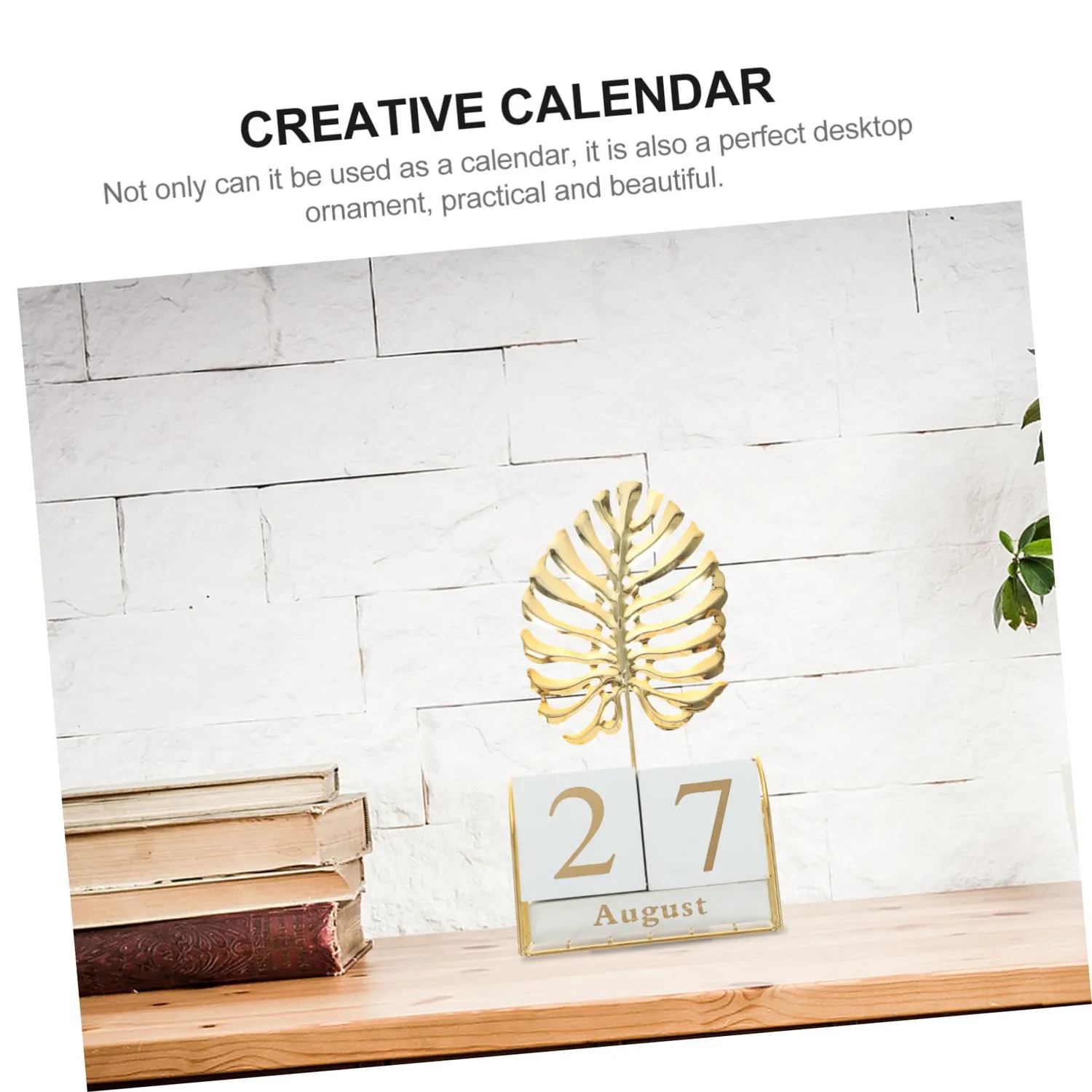 Angoily Calendario da Scrivania Legno Foglia Alocasia Perpetuo