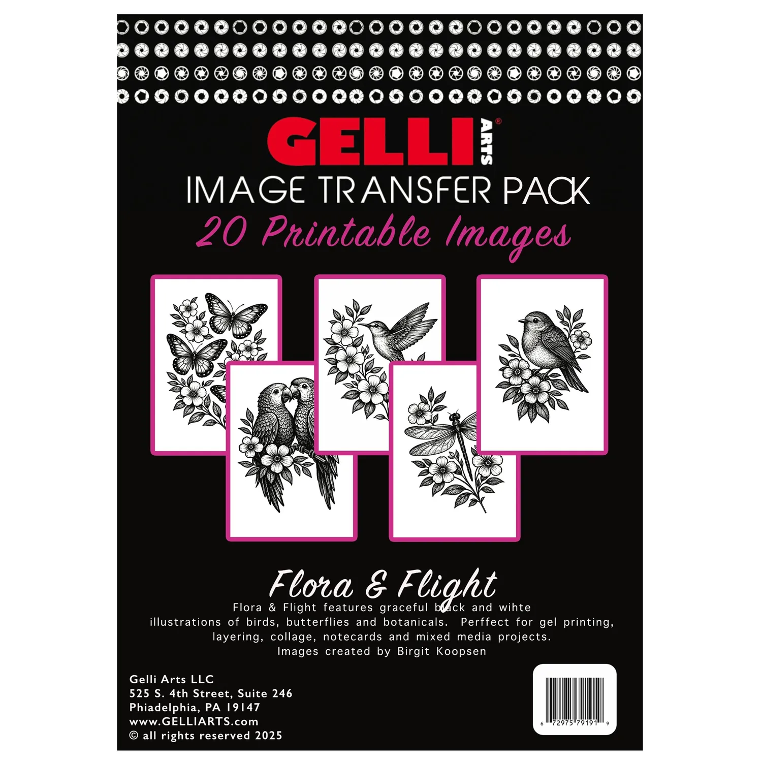 Gelli Arts Flora & Flight kit transfer 20 fogli motivo fiori