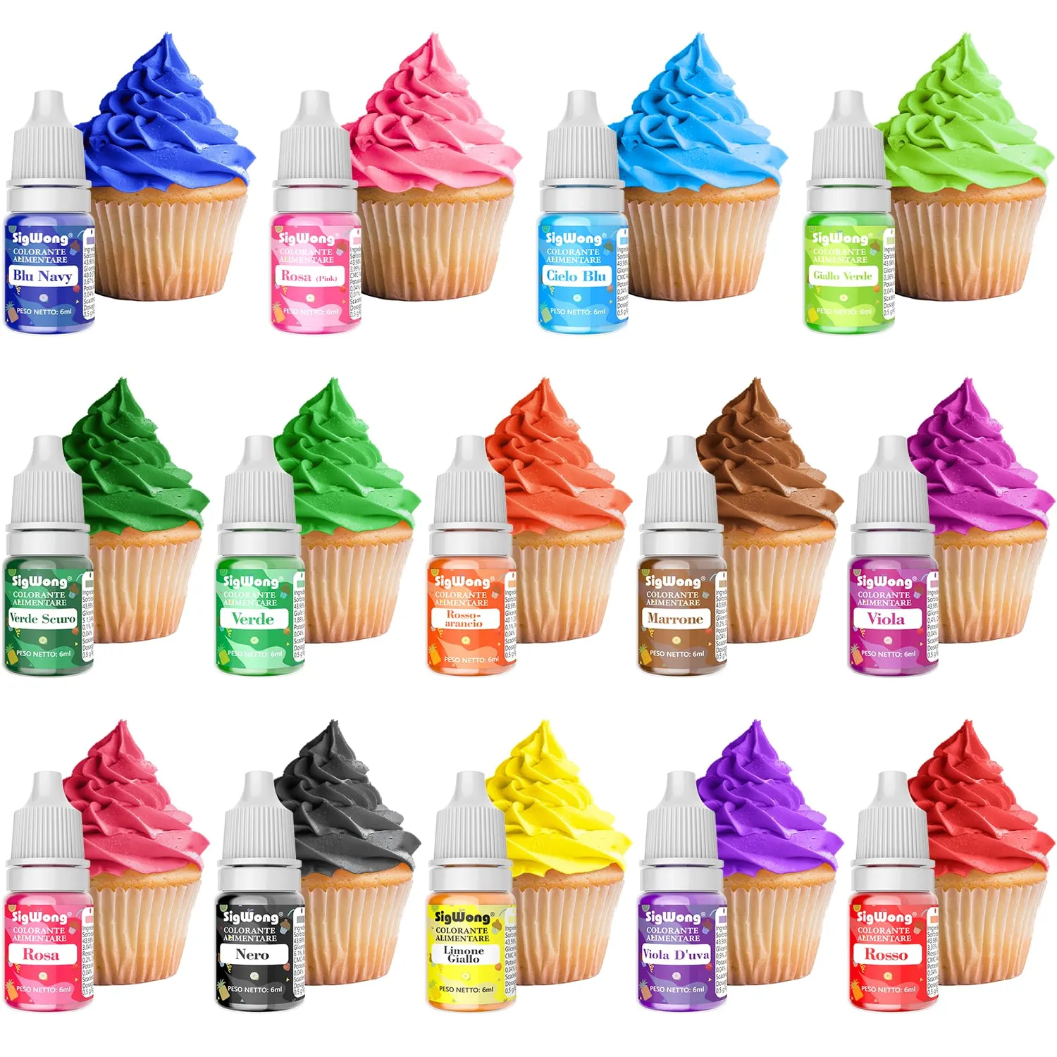 Sigwong 14 coloranti alimentari liquidi 6 ml assortiti