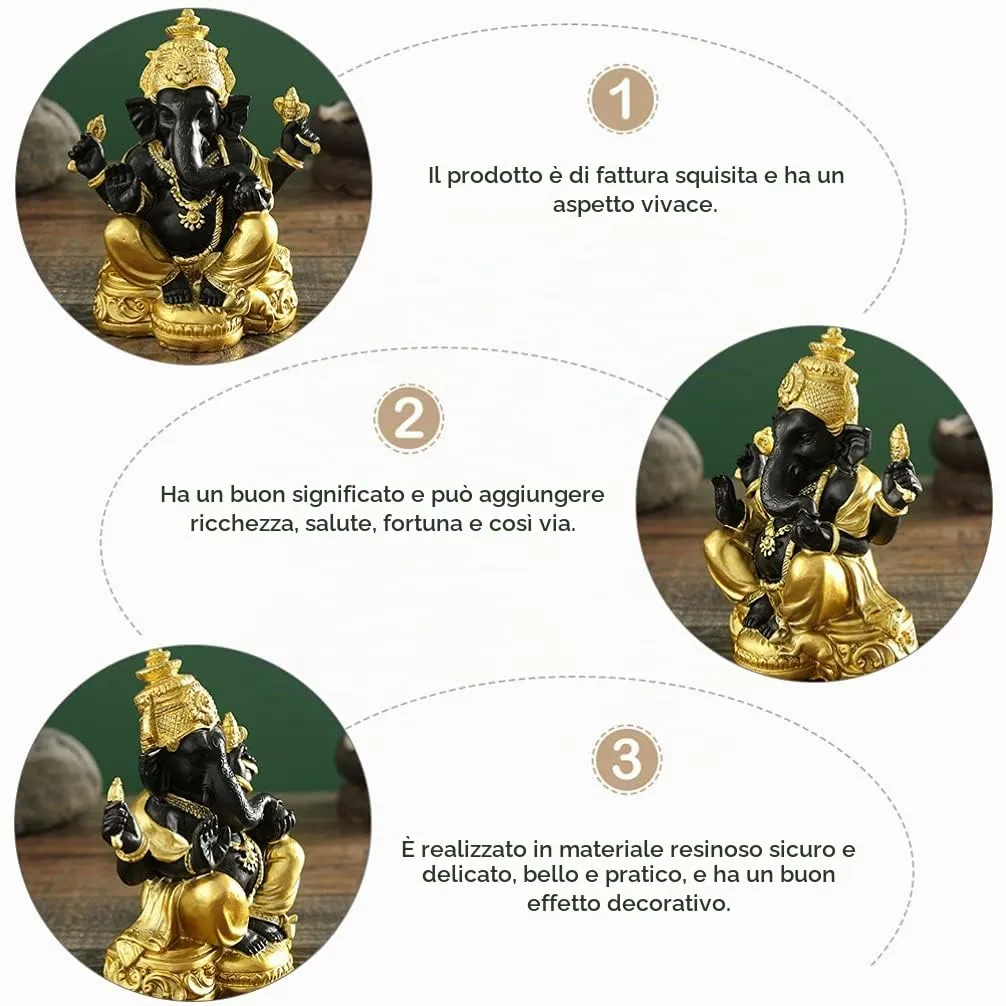 Angoily Statua Ganesh Nera Oro Resina 12,5 cm da Tavolo