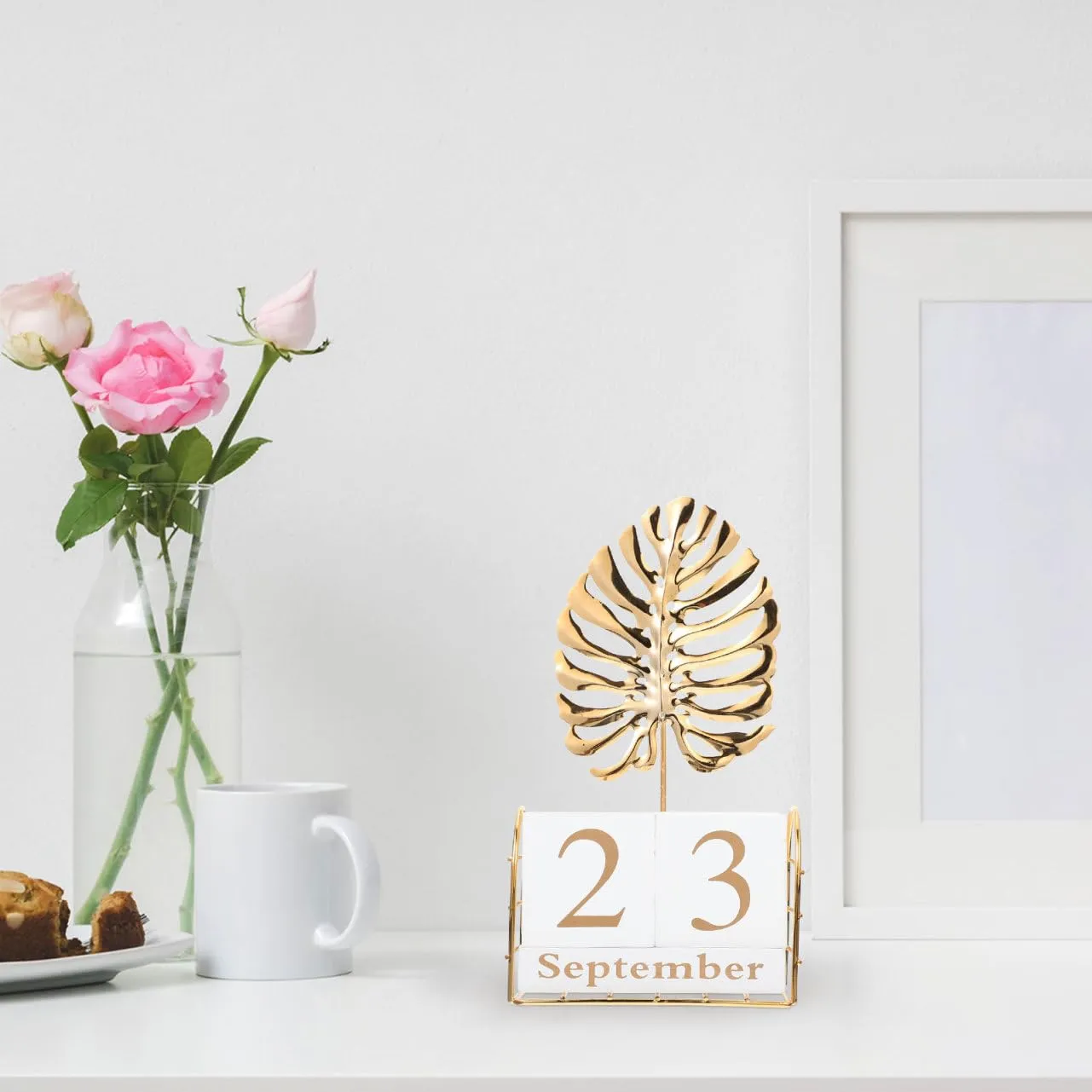 Angoily Calendario da Scrivania Legno Foglia Alocasia Perpetuo
