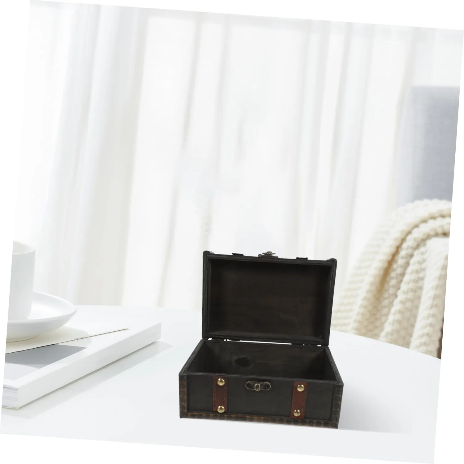 Angoily Scatola Portagioie Legno Vintage Grigio Serratura