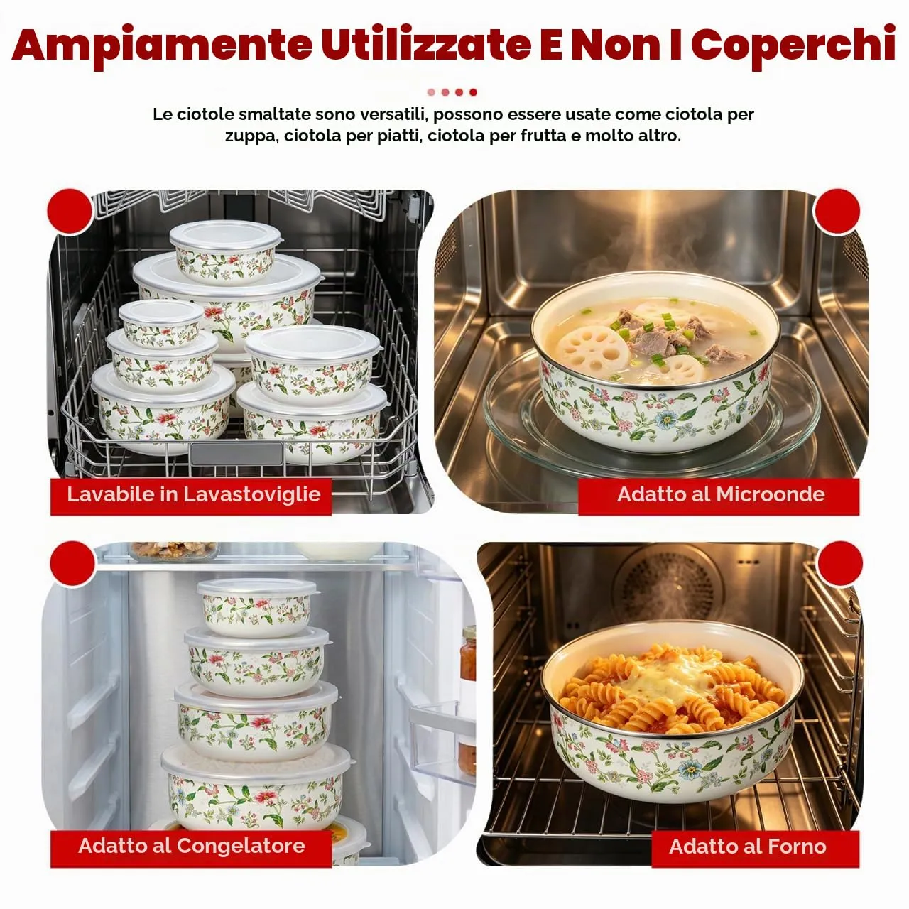 Angoily Smaltate ciotole con coperchio set 5 pezzi