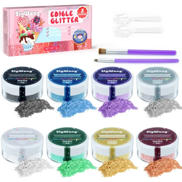 Sigwong Set Glitter Commestibili 8 colori 8x3 gr shimmer