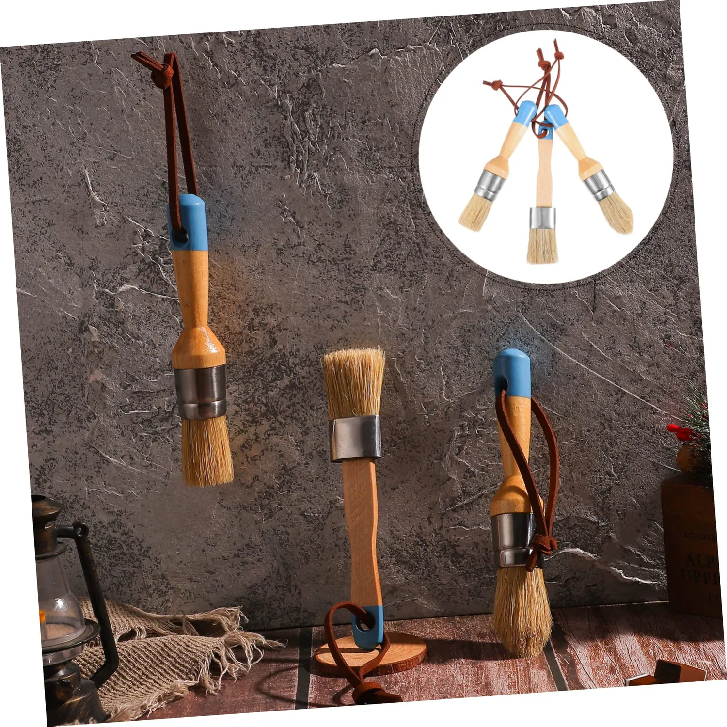 Angoily Pennelli Cera Manico Legno Set 3 Pezzi setola naturale