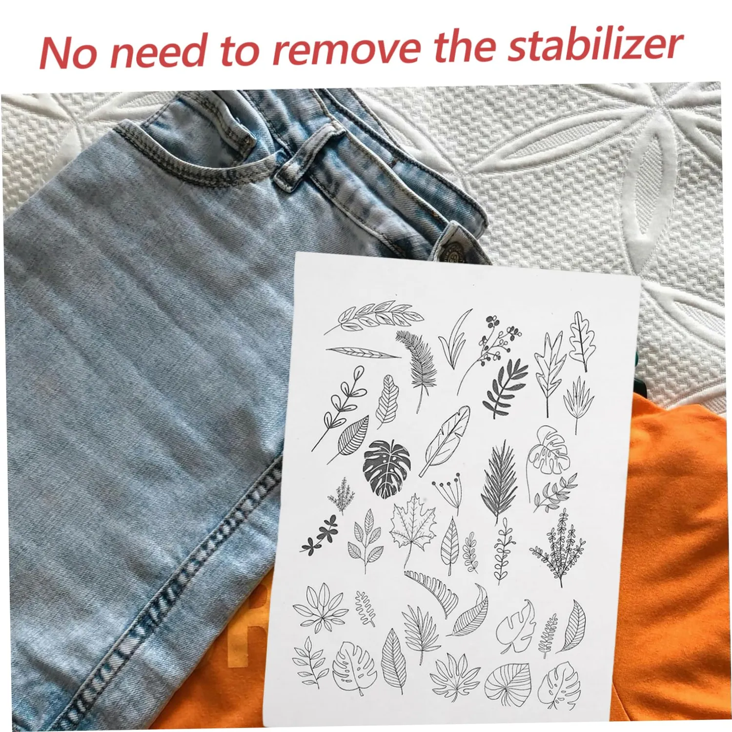 Angoily stabilizzatore ricamo foglie 2 fogli idrosolubile