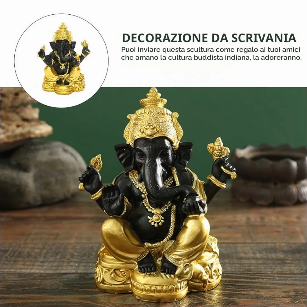 Angoily Statua Ganesh Nera Oro Resina 12,5 cm da Tavolo