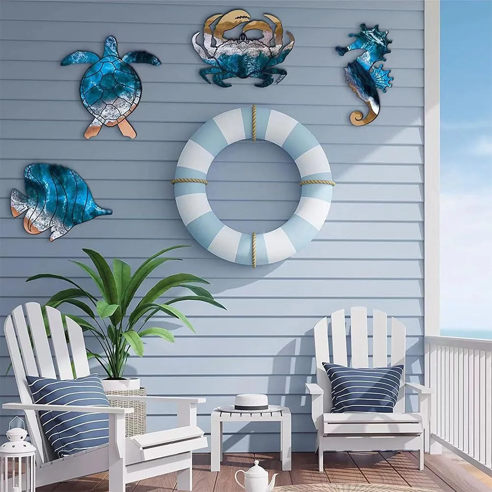 Angoily decorazione parete metallo mare set 4 pezzi 20x11 cm