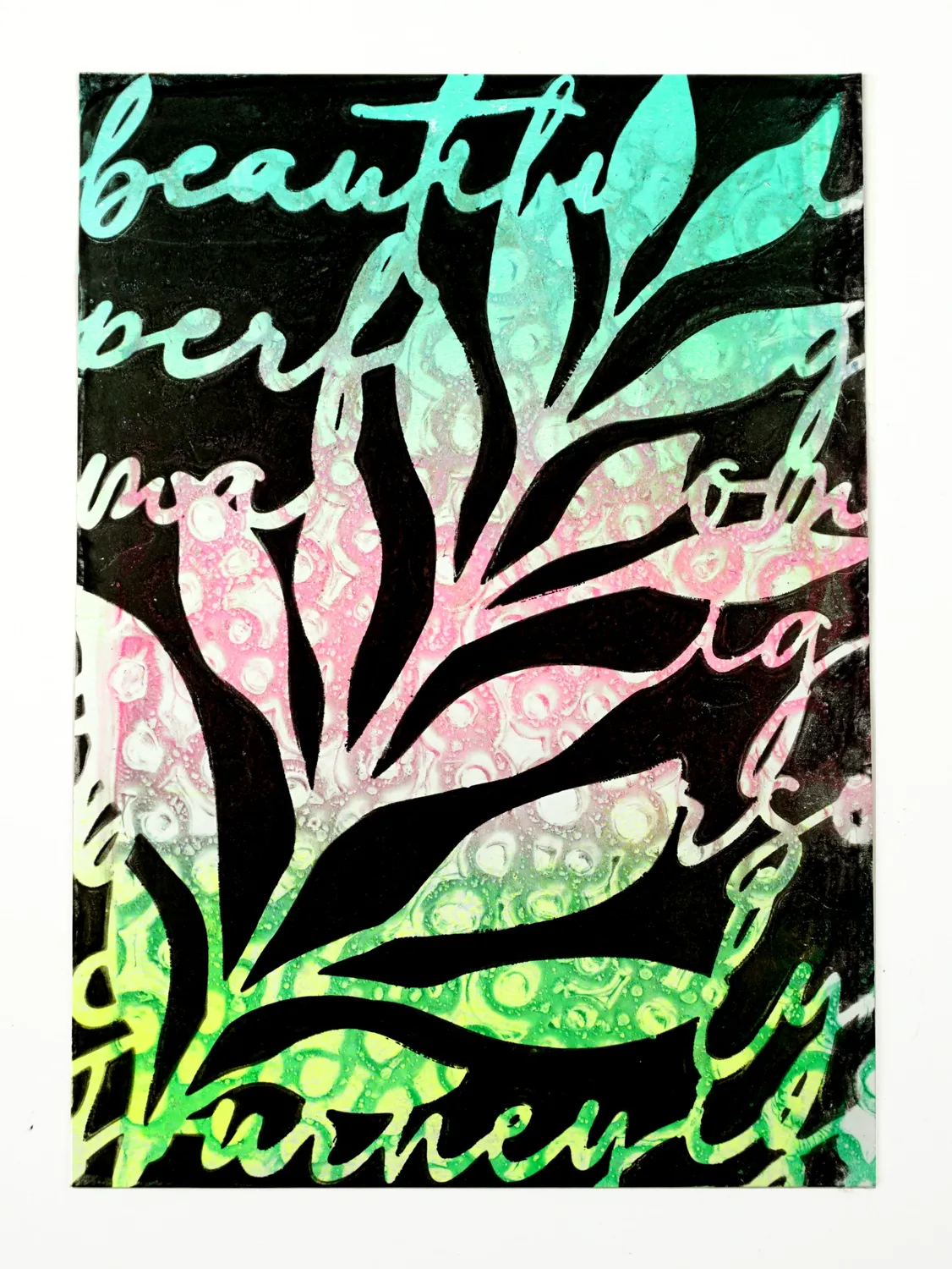 Gelli Arts Leaves & Script stencil foglie 13,3x18,4 cm