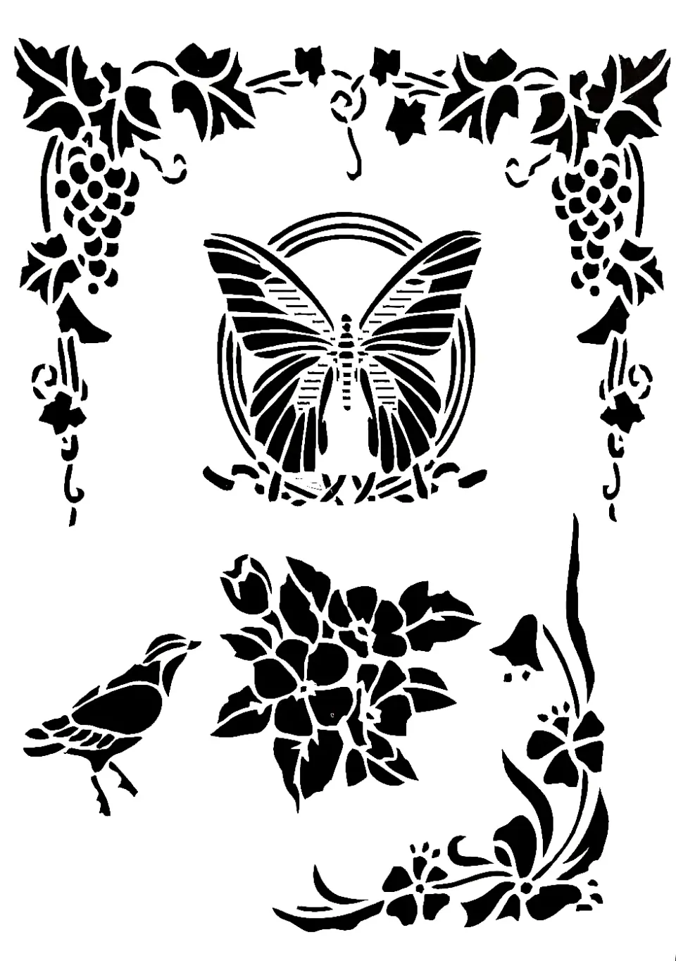 Deco Foam S061 Stencil 35x25cm Farfalla e Uccello Riutilizzabile