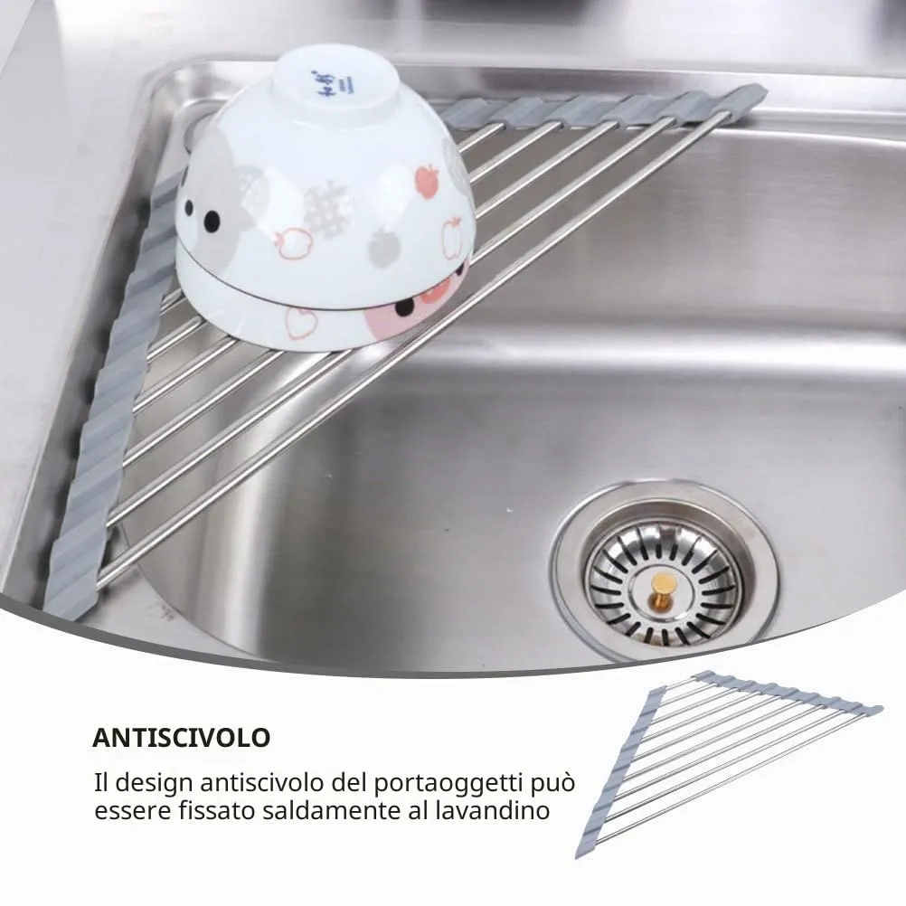 Angoily scolapiatti triangolo acciaio 40,5x22,7 cm pieghevole