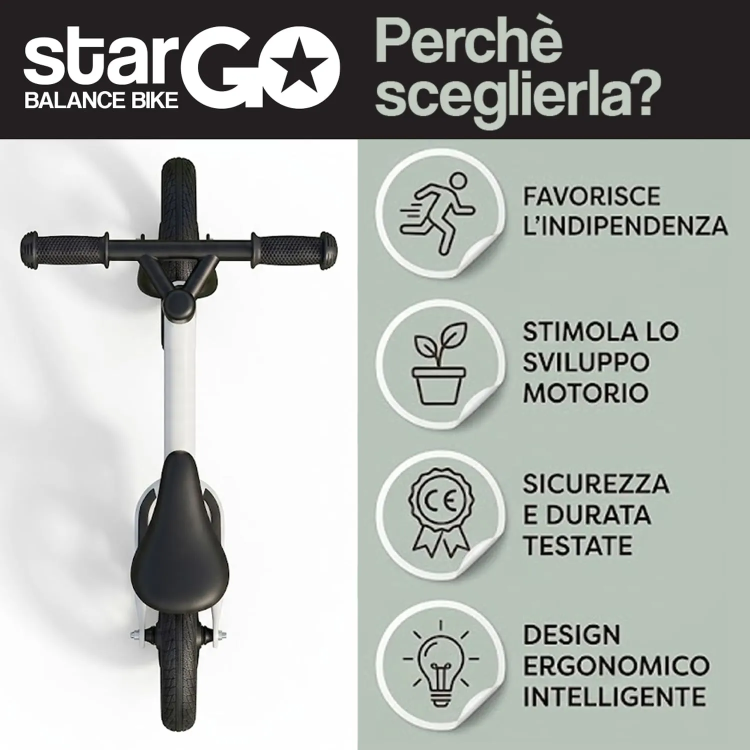 Giodicart StarGO bici senza pedali bianca 10" airless