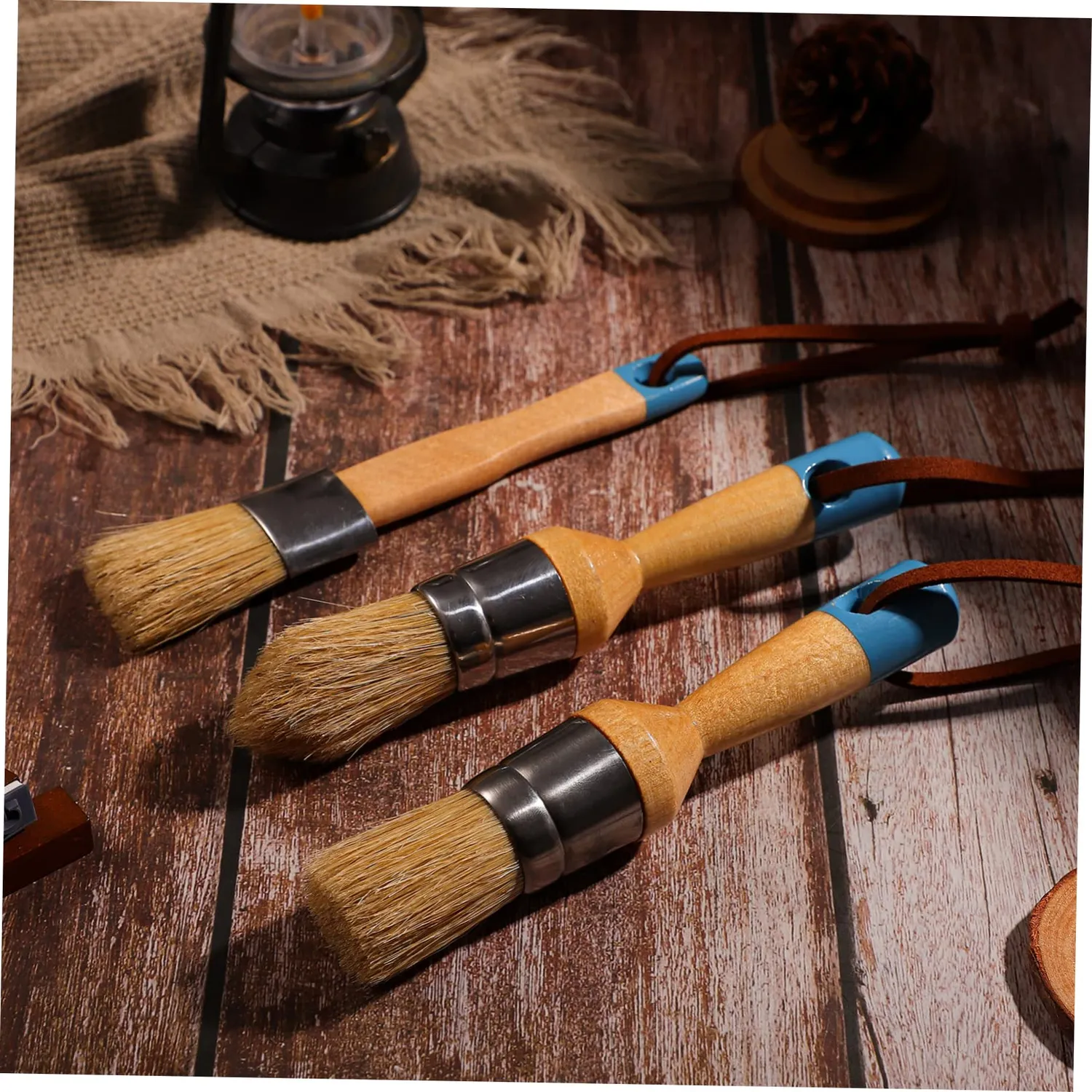 Angoily Pennelli Cera Manico Legno Set 3 Pezzi setola naturale
