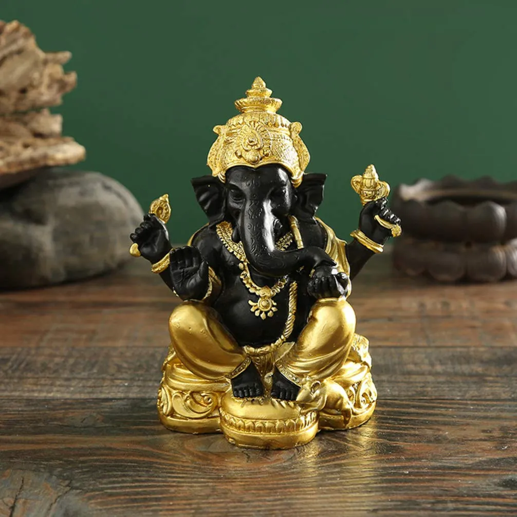 Angoily Statua Ganesh Nera Oro Resina 12,5 cm da Tavolo
