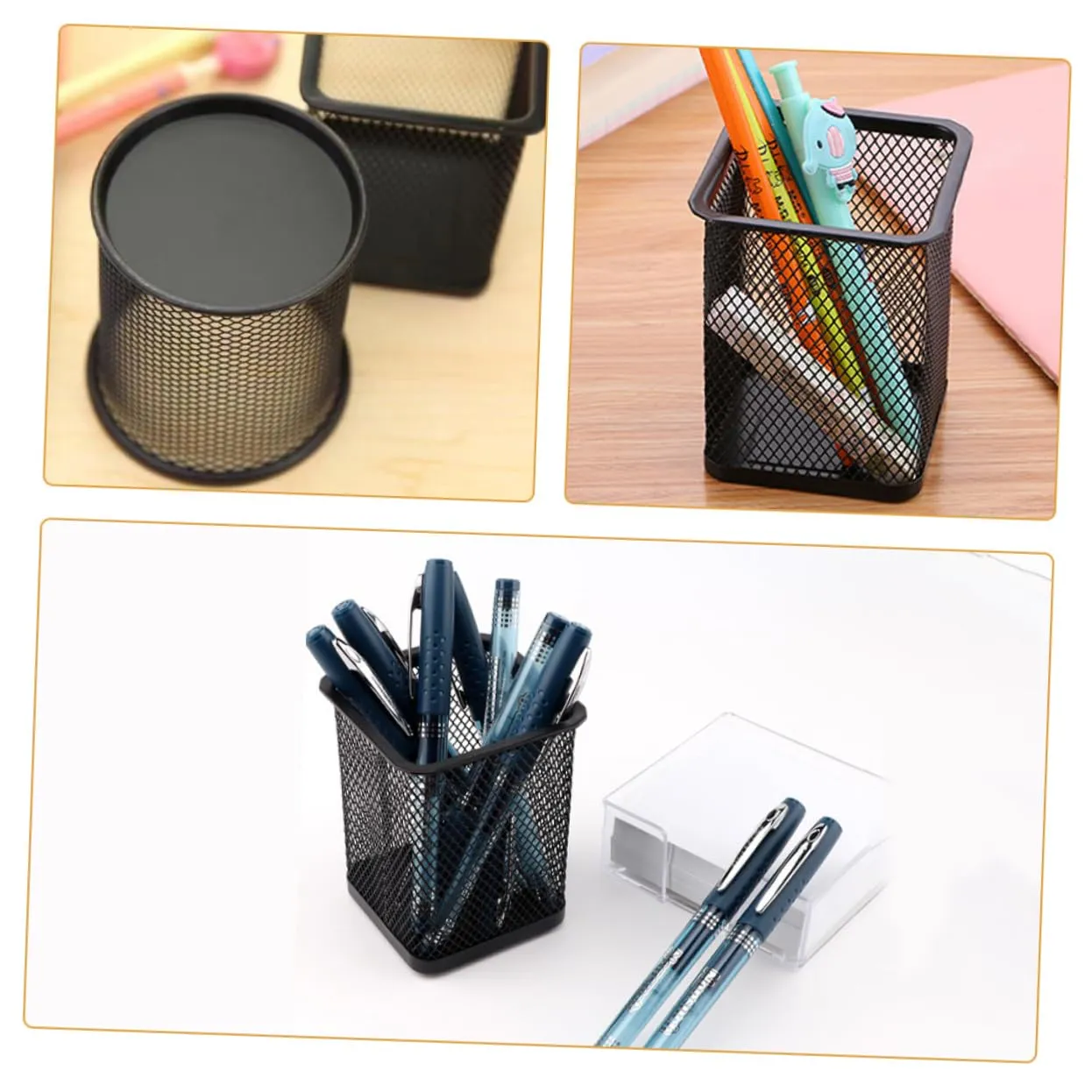 Angoily portapenne scrivania ferro nero set 2 pezzi rete
