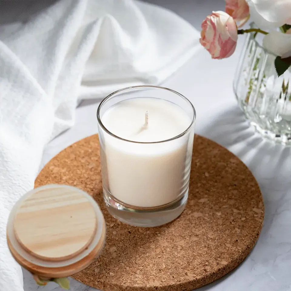 Naturesin CandleCups Bicchiere Vetro Trasparente coperchio legno