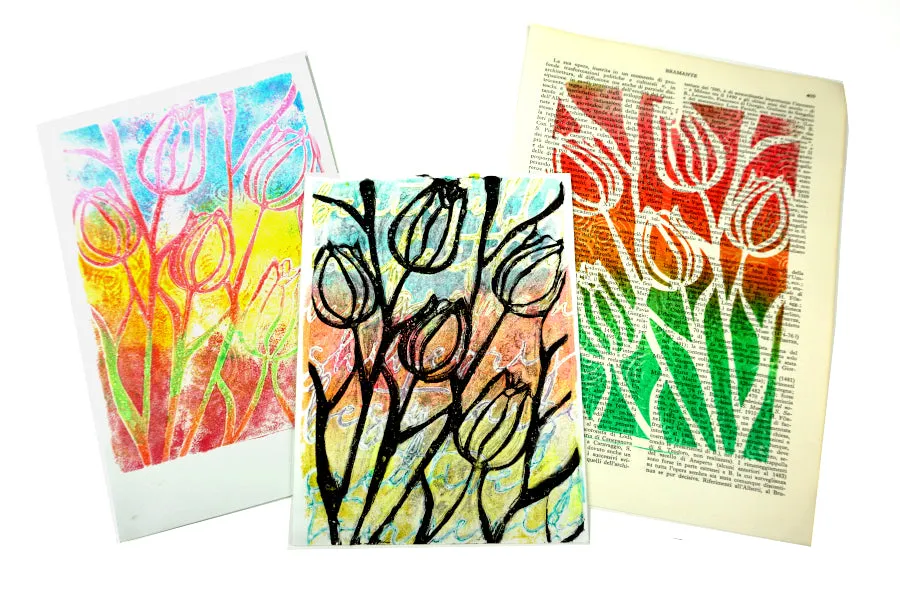Gelli Arts Tulip stencil tulipani 5x7 mylar di Giovanna Zara