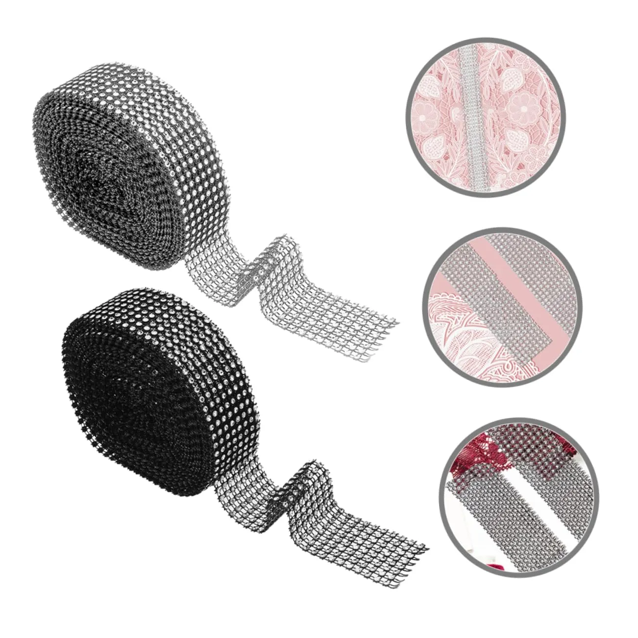Angoily Nastro Strass Adesivo Argento Nero 2 Rotoli