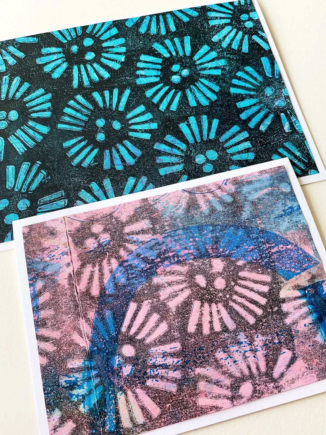 Gelli Arts stencil fiori astratti 5"x7" Marsha Valk