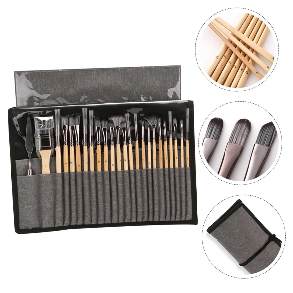 Angoily set 24 pennelli pittura nylon punte assortite