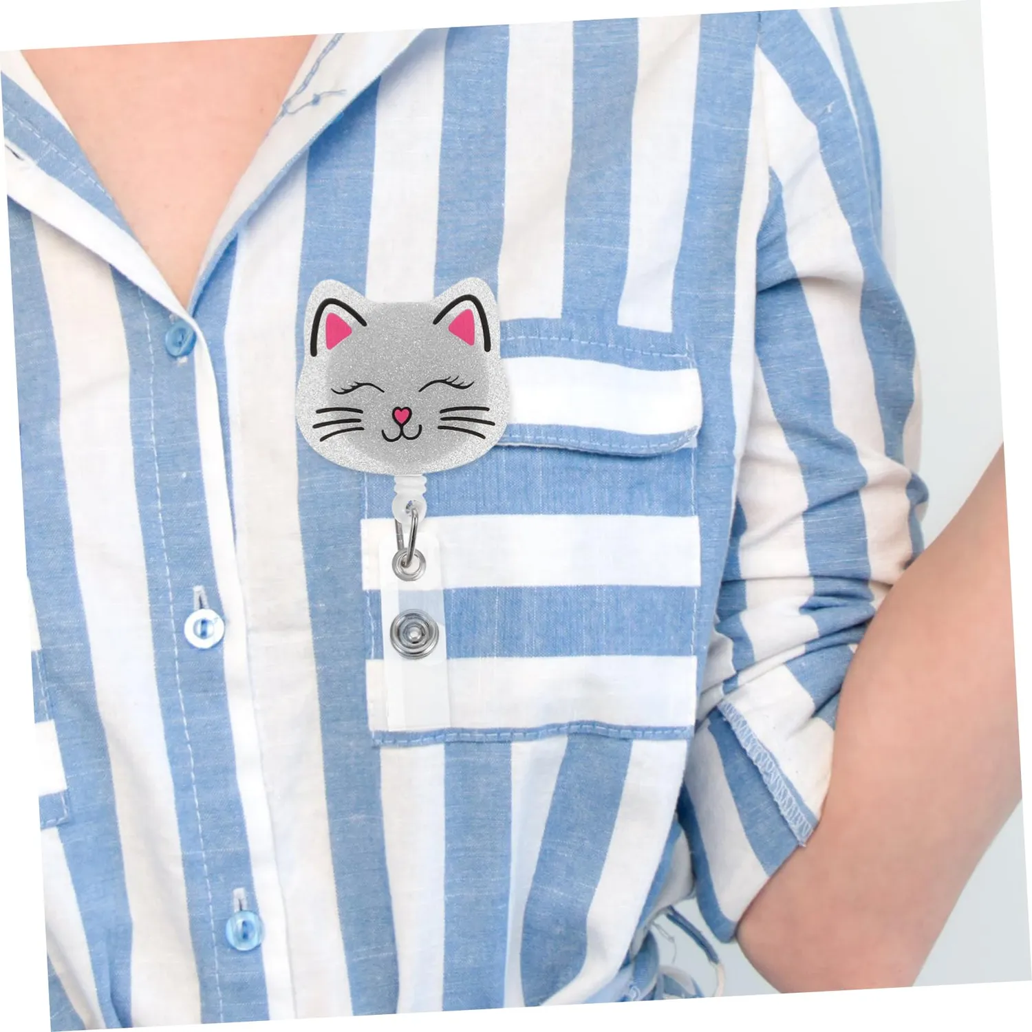 Angoily Porta Badge Retrattile Gatto Argento con Clip
