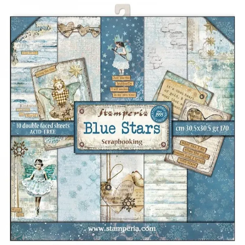 Stamperia Blue Stars carta scrapbooking 30x30 cm set 10 fogli