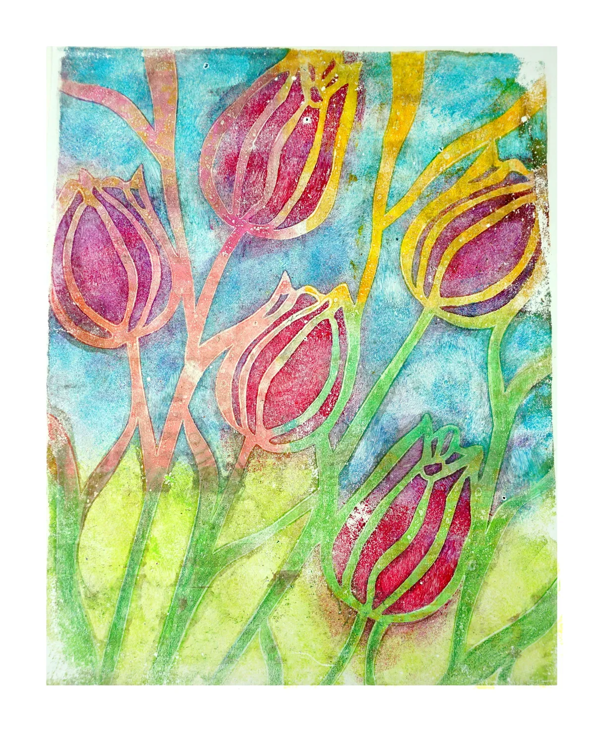 Gelli Arts Tulip 8x10 stencil tulipani primaverili