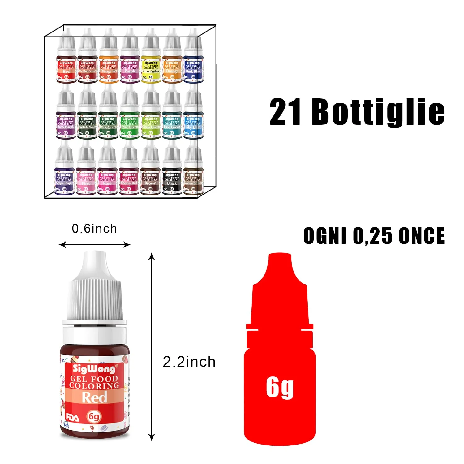 Sigwong Coloranti Alimentari Gel 21 Colori 6 g Torte Fondente