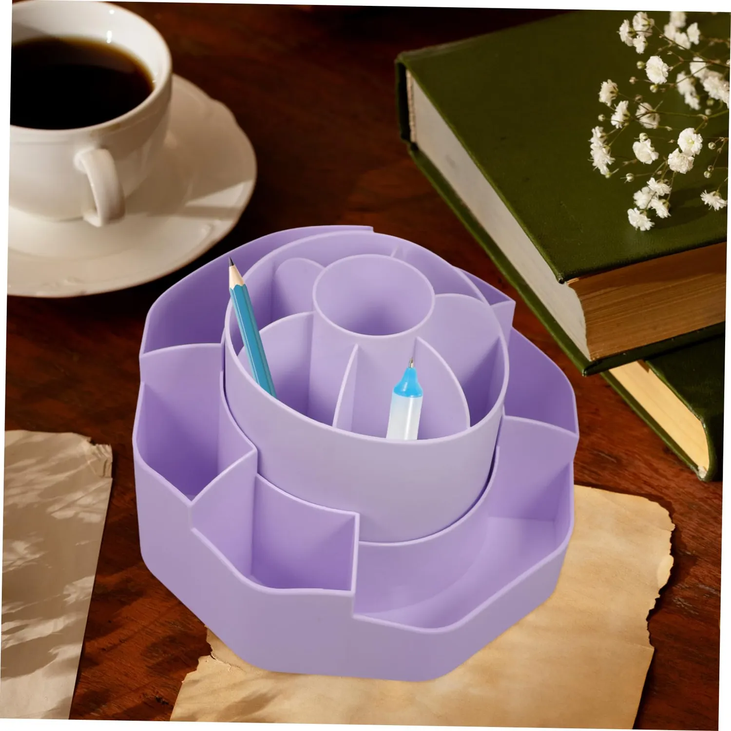 Angoily Portapenne Girevole Scrivania Viola Organizer
