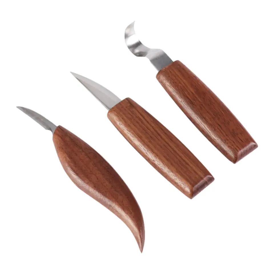 Angoily Set Intaglio Legno 3 Pezzi Manici Marrone