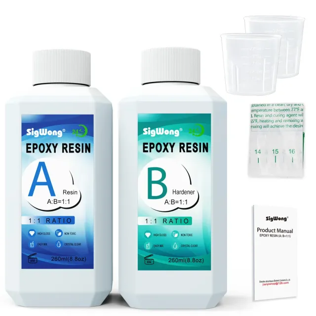 Sigwong resina epossidica trasparente 520 ml kit 1:1