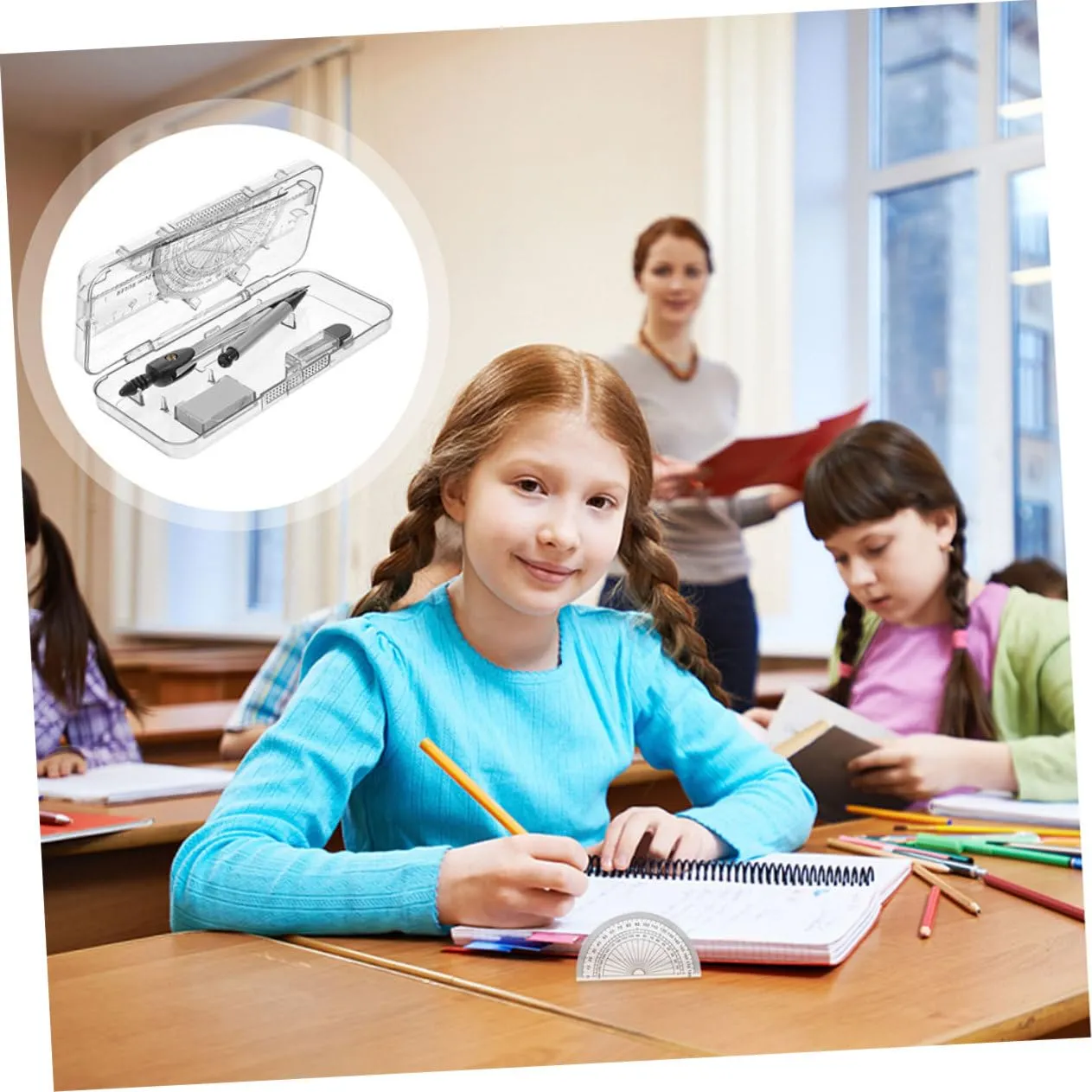 Angoily Set Geometria Compasso 7 Pezzi 3 Scatole Scuola
